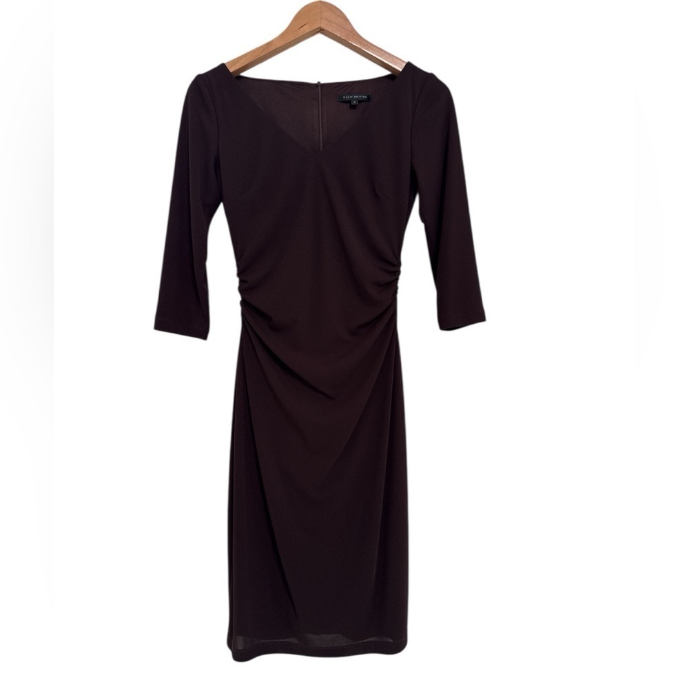 David Meister Jersey Knit Fitted Ruched Sheath Dress